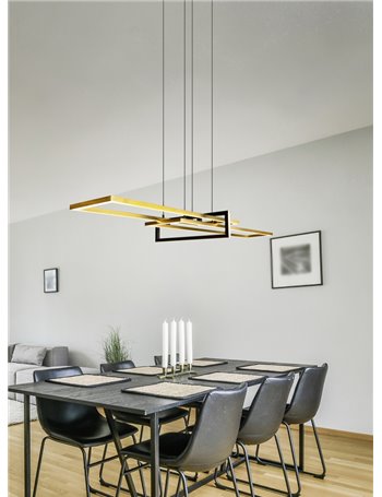 Salinas sospensione led triplo rettangolo oro nera con regolazione intensita' con interruttore l. 110cm Moderno Led