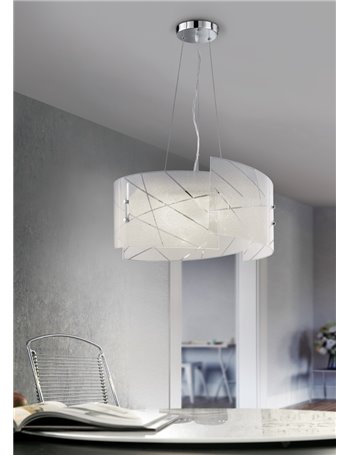 Sandrina sospensione 3 vetri graniglia con righe trasparenti d.50cm  Moderno E27