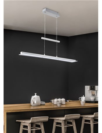 Smash sospensione led acciaio satinato e vetro bianco regolabile in altezza con touch dimmer 4 intensita' e regolazione luce cal