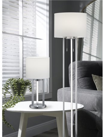 Tandori piantana con fusto led metallo acciaio satinato con diffusore tessuto bianco con accensione separata h. 156cm Moderno le