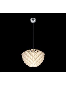 Titlia sospensione metacrilato bianco decoro origami con montatura metallo cromato d.40cm   Moderno E27