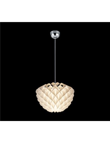 Titlia sospensione metacrilato bianco decoro origami con montatura metallo cromato d.40cm   Moderno E27