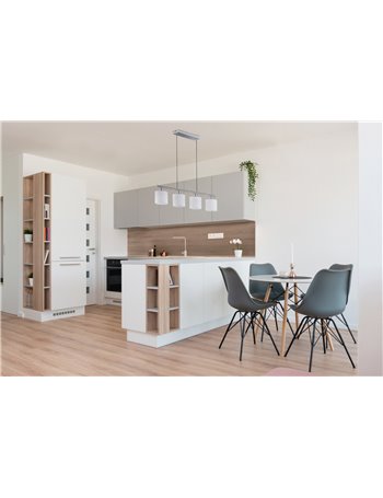 Tommy sospensione con 4 diffusori paralumi bianchi base metallo acciaio satinato l.76cm Moderno E14