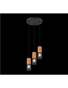 Tosh sospensione 3 cilindri gabbia metallo nero opaco e legno d. 28cm Moderno LED