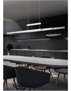 Trajan sospensione led acciaio satinato allungabile estensibile intensita' dimmerabile luce calda e fredda a bi-emissione l. 150