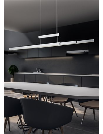 Trajan sospensione led acciaio satinato allungabile estensibile intensita' dimmerabile luce calda e fredda a bi-emissione l. 150