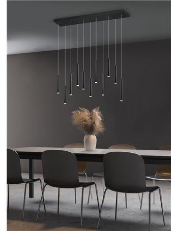 Tubular sospensione led rettangolare 11 tubi nera intensita' regolabile con interruttore d. 2,2 l. 115cm  Moderno LED