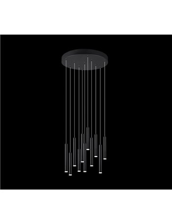 Tubular sospensione led rotonda 11 tubi nera intensita' regolabile con interruttore d. 2,2 d. 40cm  Moderno LED