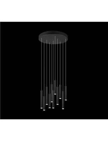 Tubular sospensione led rotonda 11 tubi nera intensita' regolabile con interruttore d. 2,2 d. 40cm  Moderno LED