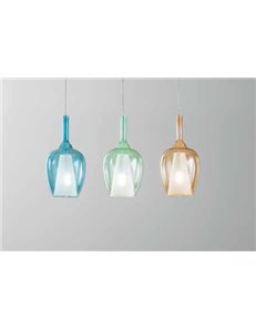 Ofelia s10 lampadario cucina pendente vetro trasparente blu verde ambra cromo oro rame