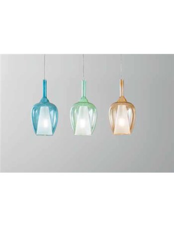 Ofelia s10 lampadario cucina pendente vetro trasparente blu verde ambra cromo oro rame