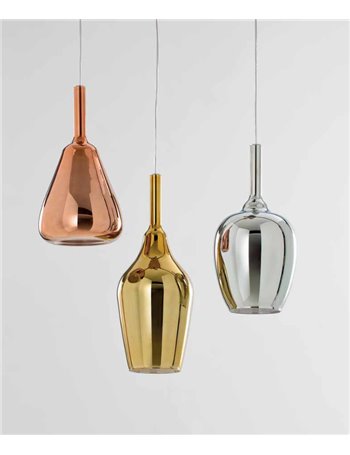 Ofelia s11 lampadario cucina pendente vetro trasparente blu verde ambra cromo oro rame