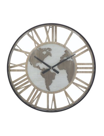 Orologio da muro world class cm ø 60x6 legno  metallo misterlight