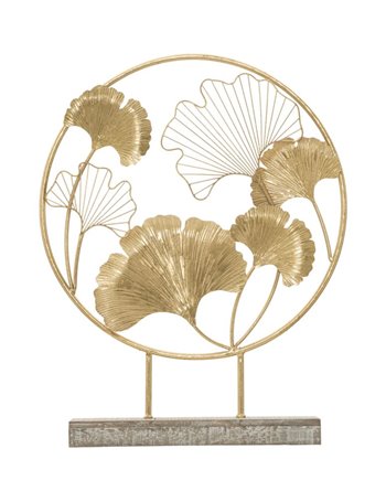 Scultura little leaf cm 50x12,5x64 oro metallo   legno