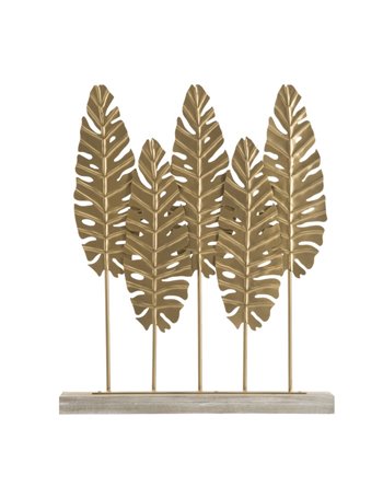 Scultura long leaf cm 47x10x57,5 oro metallo   legno