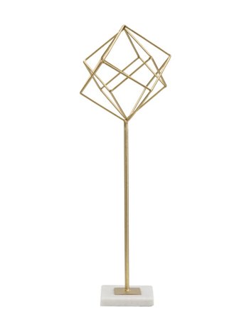 Scultura cube cm 16x18x52,5 oro  bianco metallo   marmo