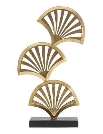 Scultura foglia triply cm 23,5x10x44 oro  nero metallo