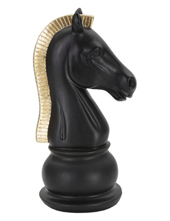 Cavallo nero e oro cm 10,5x8,5x19 Nero oro poliresina