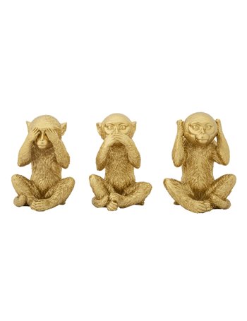 Scimmia non vedo/non sento/ non parlo set 3pz cm 6,3x2x9,2
 oro poliresina