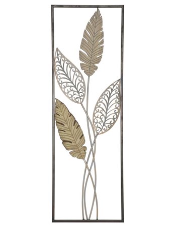 Pannello in ferro e legno foglie -a- cm 30,5x1,90x91 oro argento metallo MDF