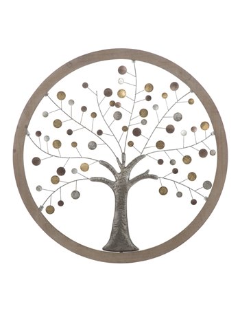 Pannello da muro albero della vita mirror new cm ø 80x2 colori misti metallo MDF