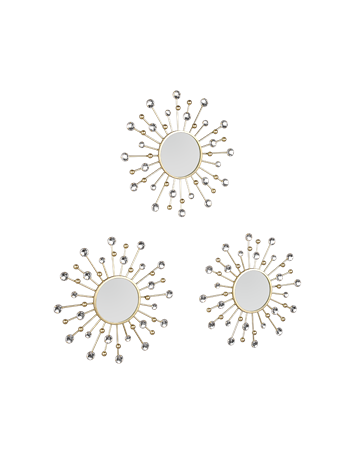 Melle set di 3 specchi da parete tondi con cornice metallo decorata