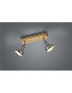 Delhi barra 2 spots cupola metallo acciaio antico e legno l. 33cm