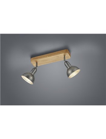 Delhi barra 2 spots cupola metallo acciaio antico e legno l. 33cm