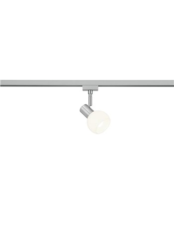 Duoline antibes spot orentabile metallo acciaio satinato e vetro sfera bianca l. 9cm