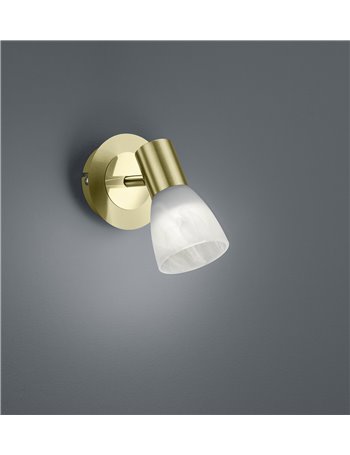 Levisto spot led orient. Ottone e vetro alabastro h.14,5
