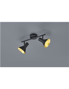 Nina barra 2 spots attacco e14 diffusori metallo nero + oro