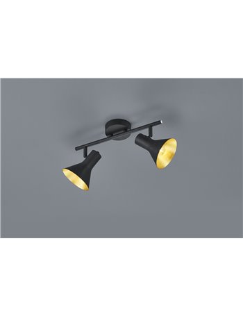 Nina barra 2 spots attacco e14 diffusori metallo nero + oro 