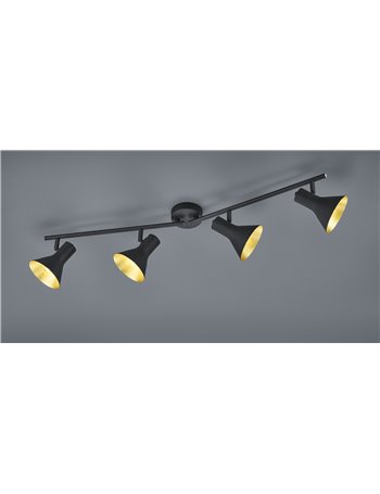Nina barra 4 spots attacco e14 diffusori metallo nero + oro 