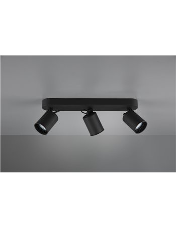 Pago barra 3 spots cilindri metallo nero l. 41cm