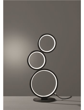 Rondo lampada da tavolo led 3 cerchi metallo nero opaco con varialuce h. 44cm