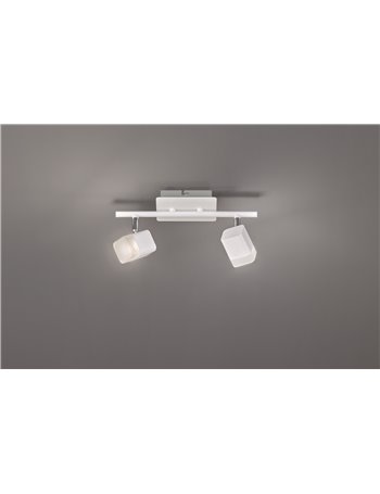 Roubaix barra 2 spots led quadrati metallo bianco opaco l.30cm