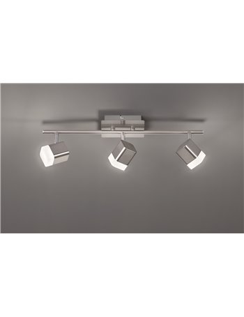 Roubaix barra 3 spots led quadrati metallo acciaio satinato l.48cm