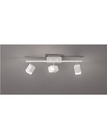 Roubaix barra 3 spots led quadrati metallo bianco opaco l.48cm