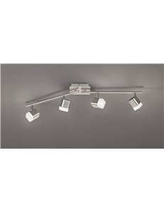 Roubaix barra 4 spots led quadrati metallo acciaio satinato l.80cm