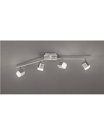 Roubaix barra 4 spots led quadrati metallo acciaio satinato l.80cm