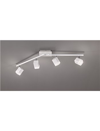 Roubaix barra 4 spots led quadrati metallo bianco opaco l.80cm