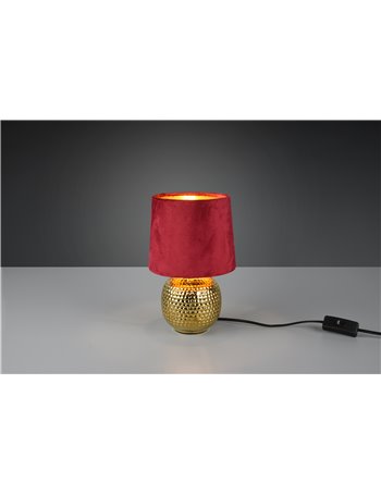 Sophia lampada da tavolo base ceramica oro e paralume effetto velluto rosso h. 26cm