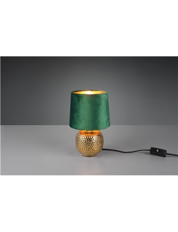 Sophia lampada da tavolo base ceramica oro e paralume effetto velluto vere h. 26cm