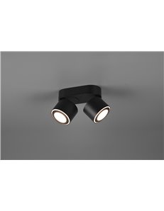 Taurus barra 2 spots led metallo nero orientabile girevole bi-emissione interruttori separati l. 18cm 2