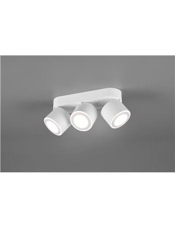 Taurus barra 3 spots led metallo bianco orientabile girevole bi-emissione interruttori separati l. 27cm Taurus barra 3 spots led metallo bianco orientabile girevole bi-emissione interruttori separati l. 27cm