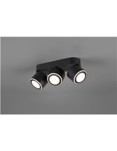 Taurus barra 3 spots led metallo nero orientabile girevole bi-emissione interruttori separati l. 27cm