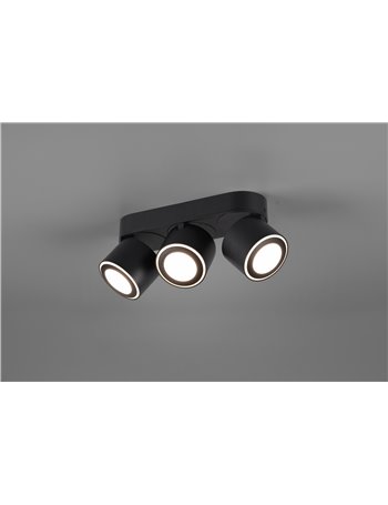 Taurus barra 3 spots led metallo nero orientabile girevole bi-emissione interruttori separati l. 27cm