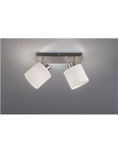 Tommy barra 2 spots con diffusori paralumi bianchi base metallo acciaio satinato l.28cm