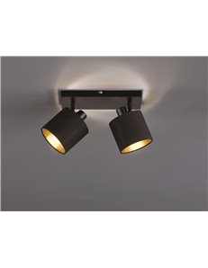Tommy barra 2 spots con diffusori paralumi neri e oro base metallo nero opaco l.28cm