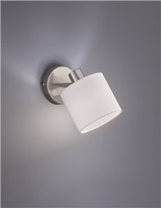Tommy spot singolo con diffusore paralume bianco base metallo acciaio satinato h.19cm